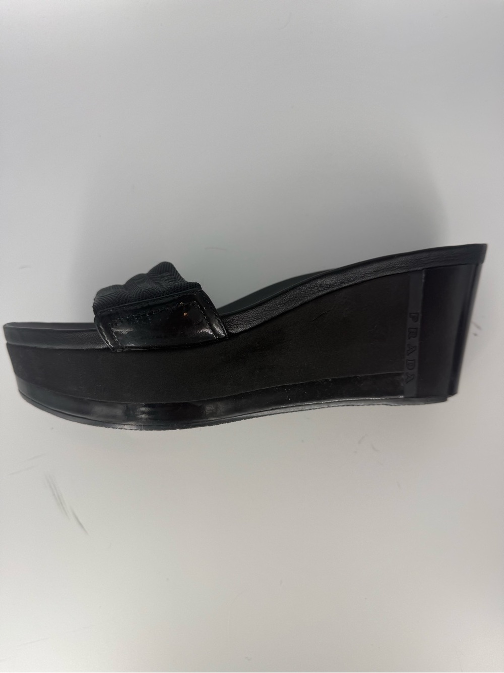 Prada Black Wedge Slide Sandals